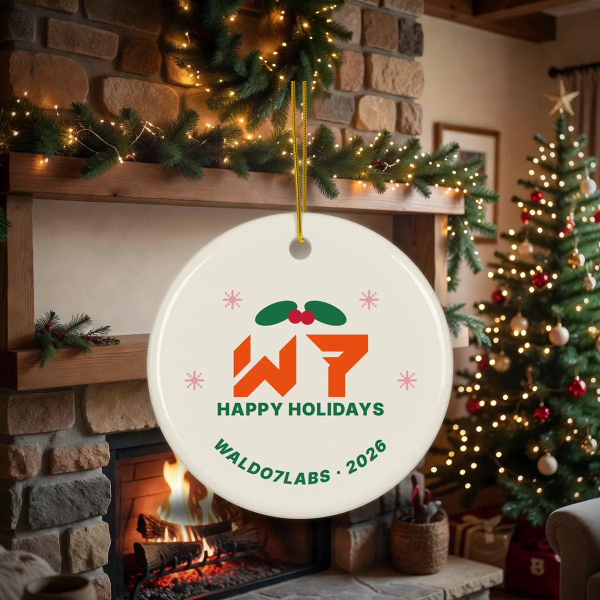 W7 Holiday Ornament ornament in a styled photo