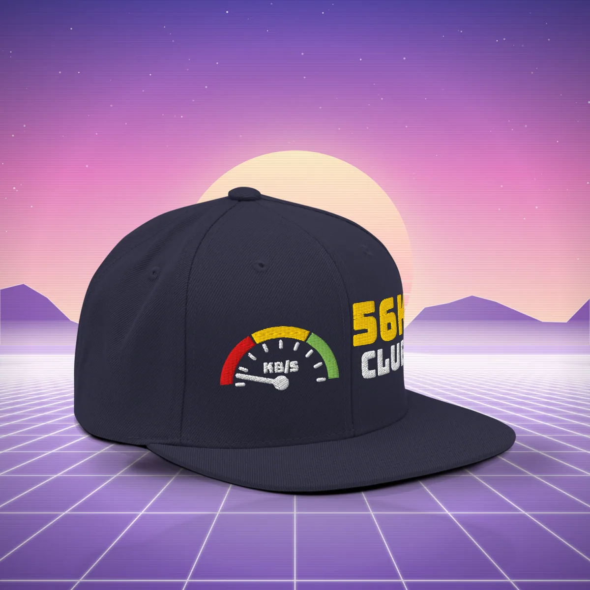 W7 56K Club Snapback Hat in Navy, a styled photo