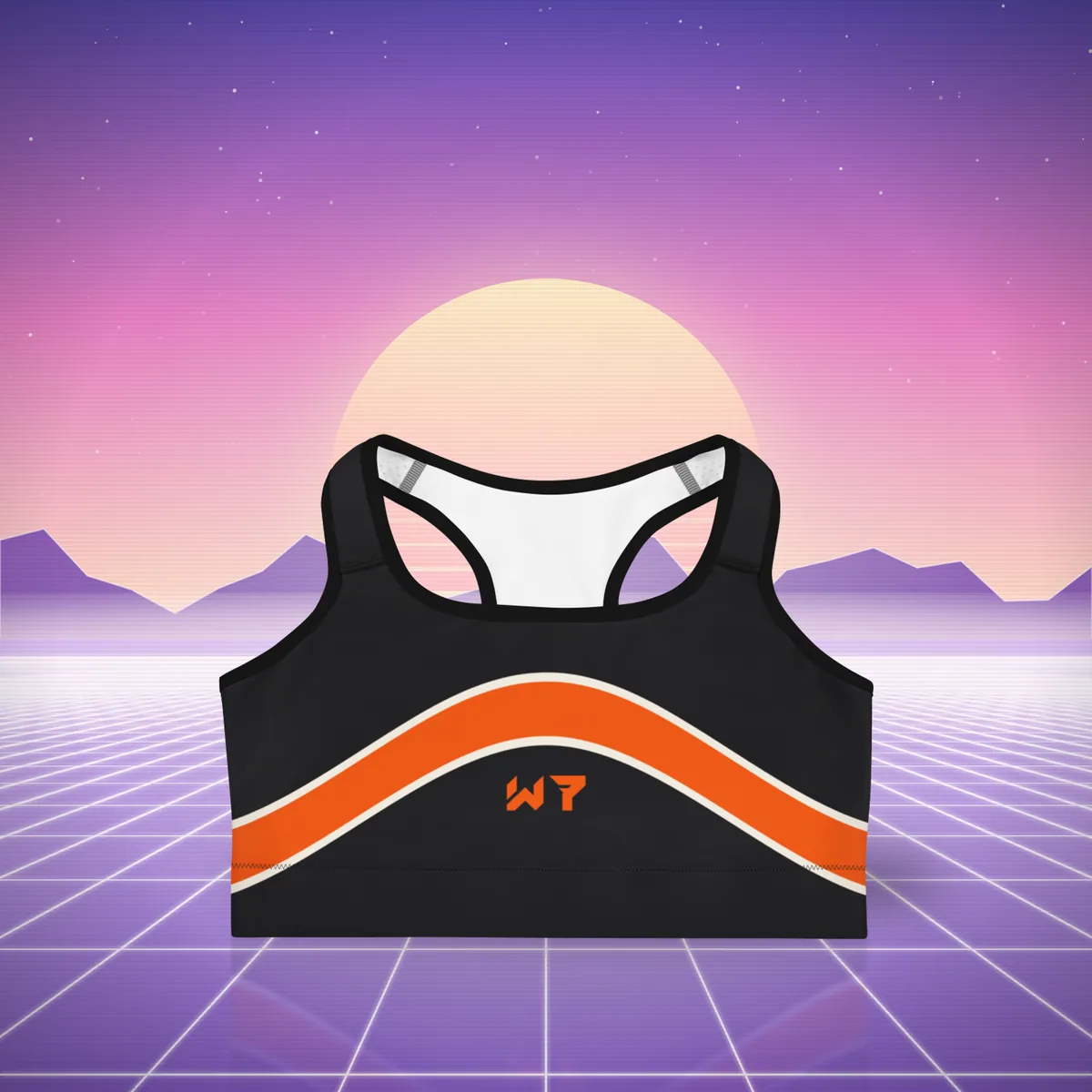 Built Different Sports Bra all over print sports bra in a styled photo
