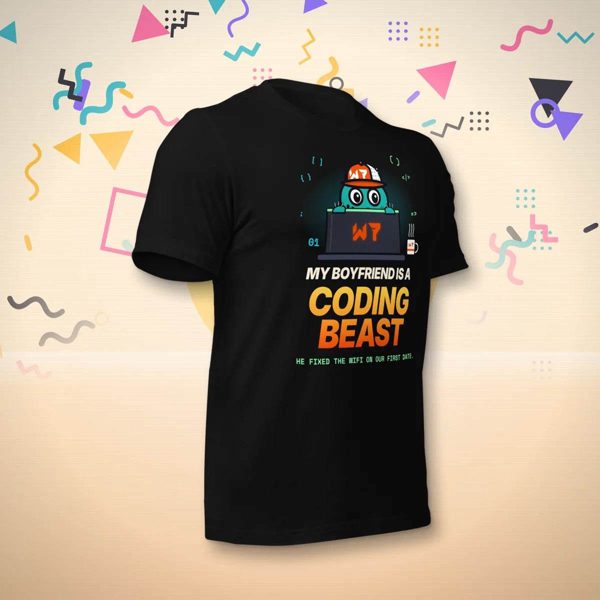My Boyfriend Is A Coding Beast Tee t shirt in a styled photo