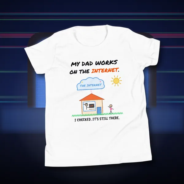 My Dad Works On The Internet Kids Tee youth tee in a styled photo