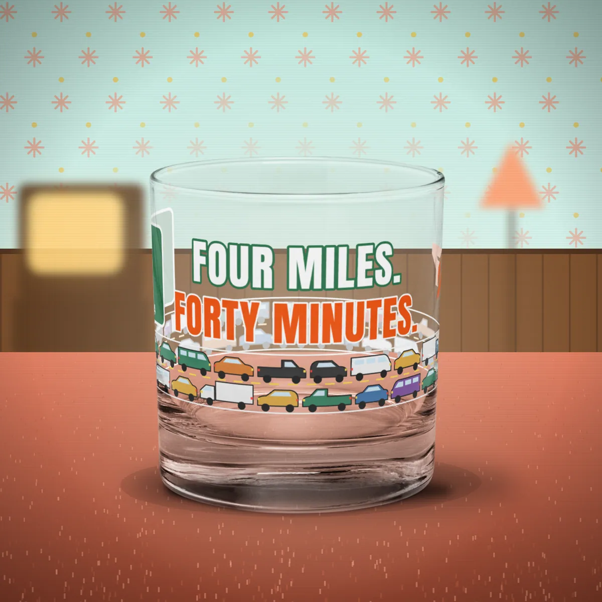 Four Miles. Forty Minutes. Rocks Glass rocks-glass in a styled photo