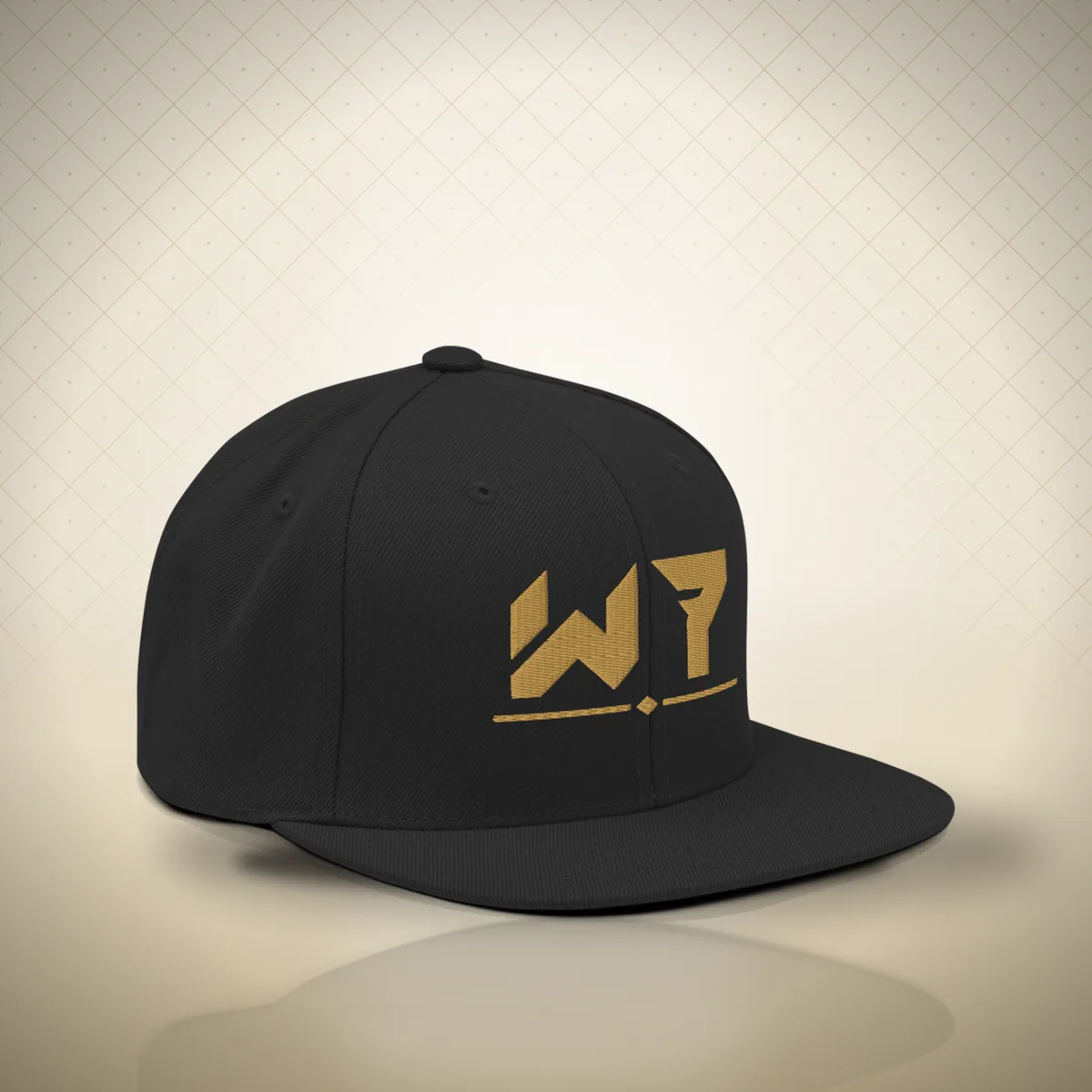 W7 Gold Standard Snapback Hat, a styled photo