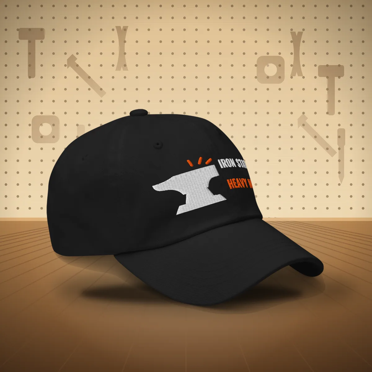 W7 Heavy Metal Iron Station Dad Hat, a styled photo