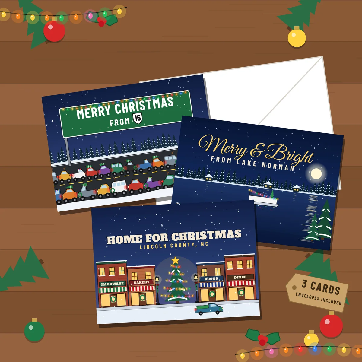 Hometown Holiday Card Pack holiday card pack in a styled photo
