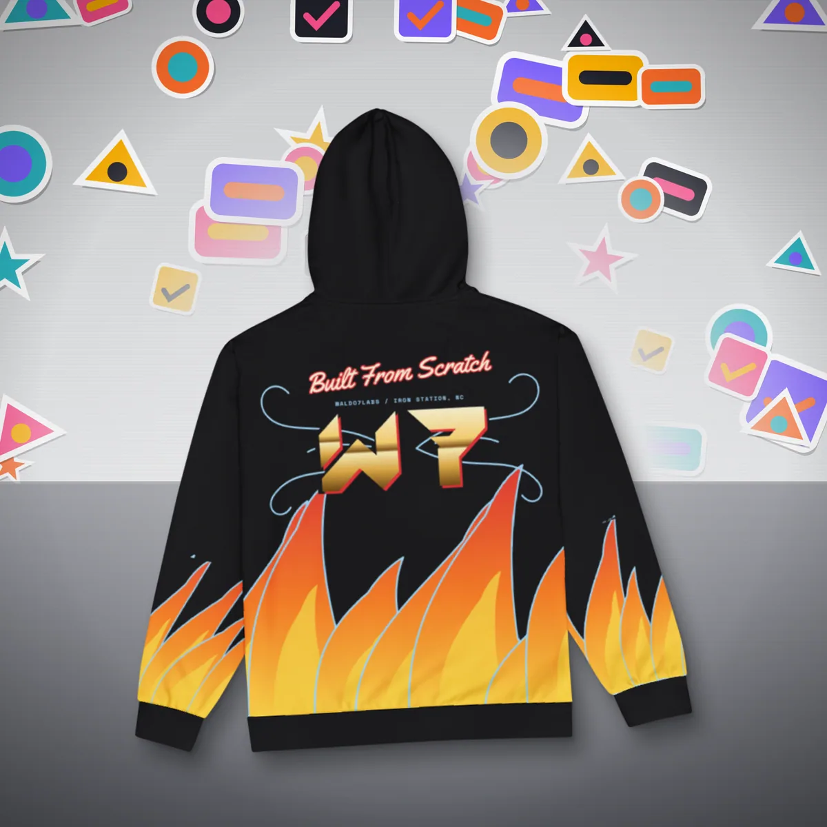 Hot Rod Zip Hoodie all over print zip hoodie in a styled photo