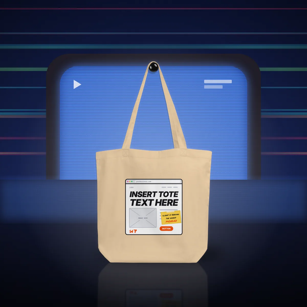 Insert Tote Text Here Tote tote bag in a styled photo