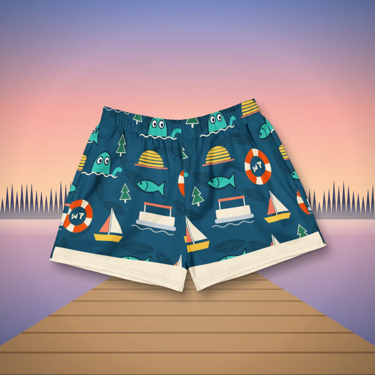 Lake Day Shorts all over print shorts in a styled photo