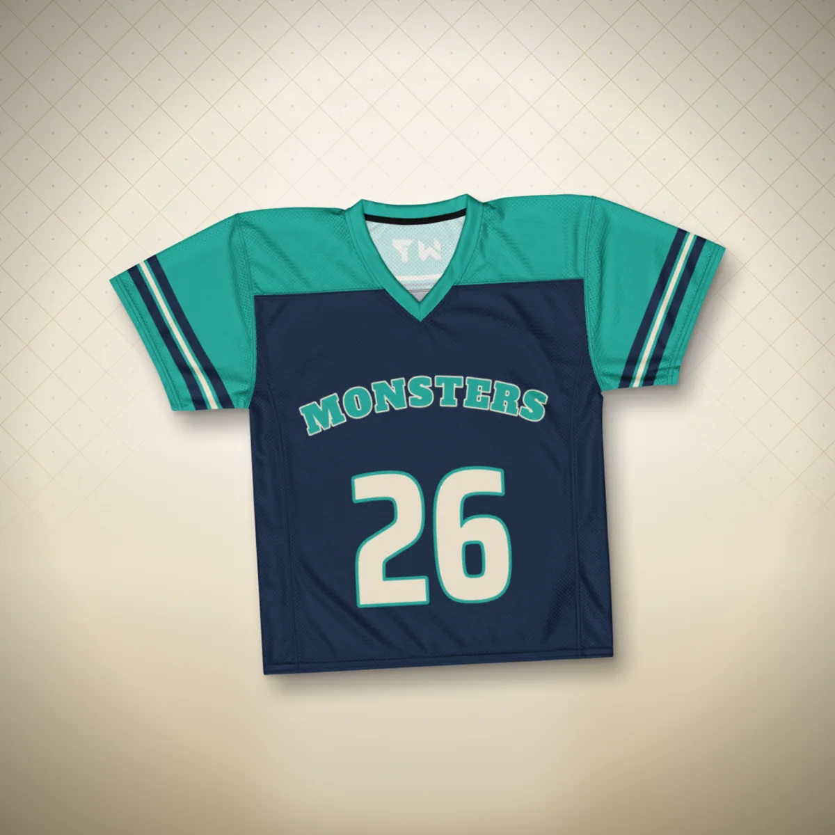 Lake Norman Monsters Football Jersey all over print football jersey in a styled photo