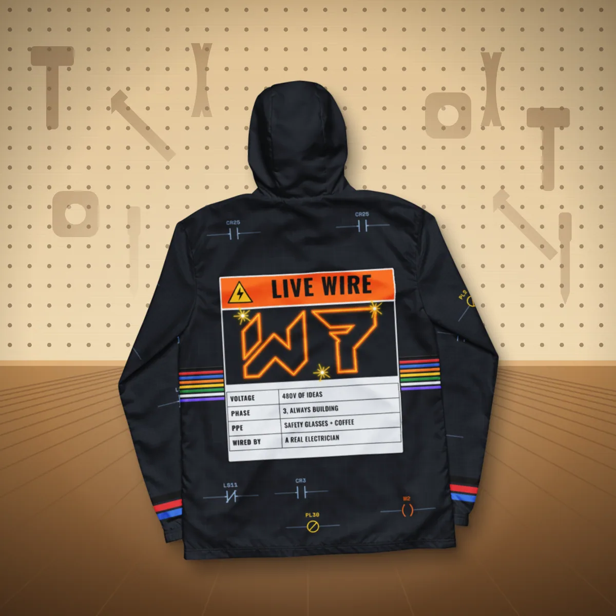 Live Wire Windbreaker all over print windbreaker in a styled photo