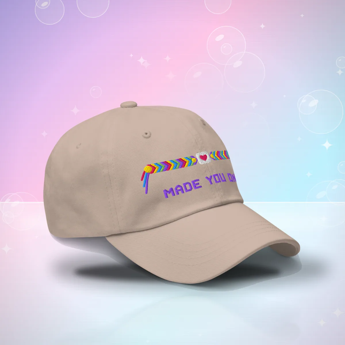 W7 Made You One Dad Hat in Stone, a styled photo