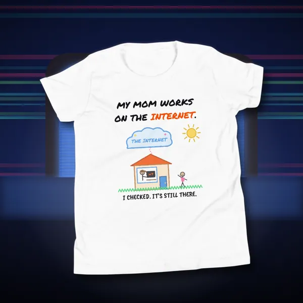 My Mom Works On The Internet Kids Tee youth tee in a styled photo