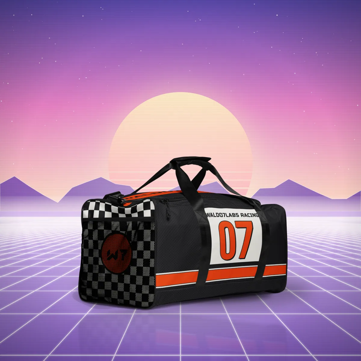 07 Pit Duffle Bag all over print duffle bag in a styled photo