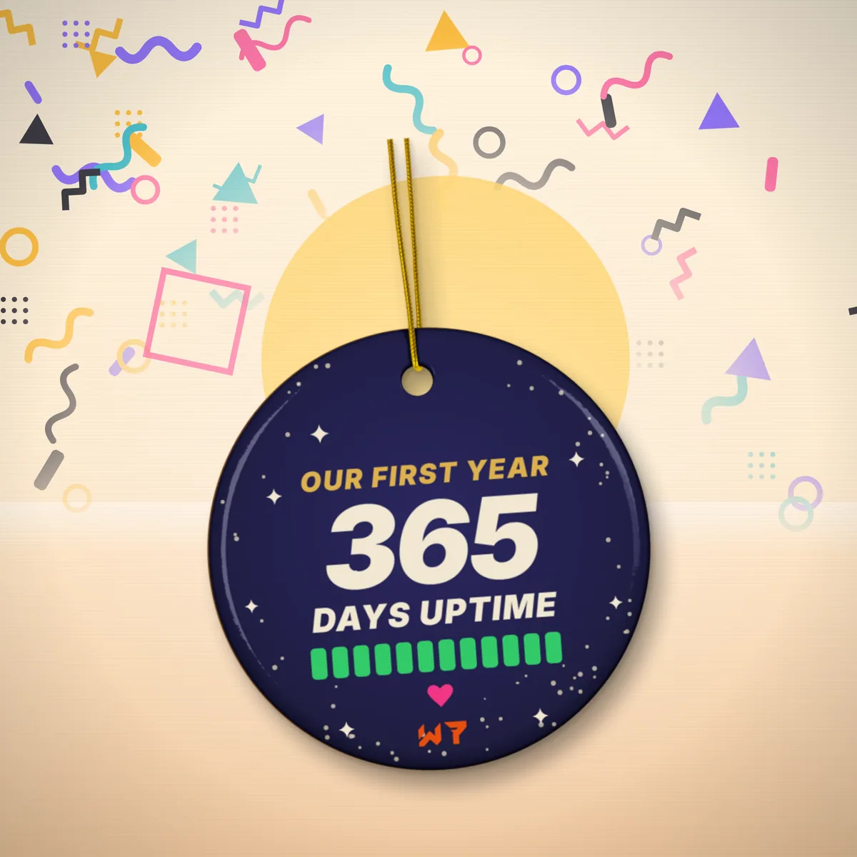 One Year Uptime Ornament ornament in a styled photo