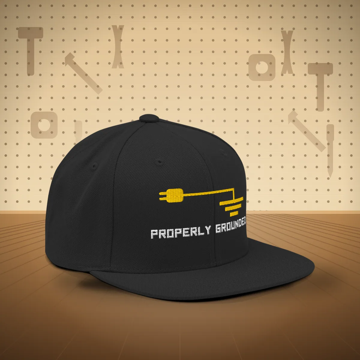W7 Properly Grounded Snapback Hat, a styled photo