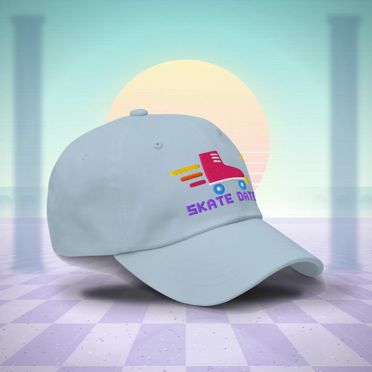 W7 Skate Date Dad Hat in Light Blue, a styled photo