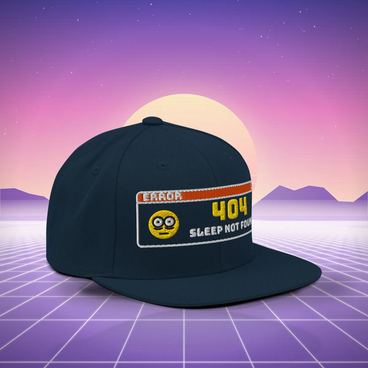 W7 Sleep Not Found Snapback Hat in Dark Navy, a styled photo