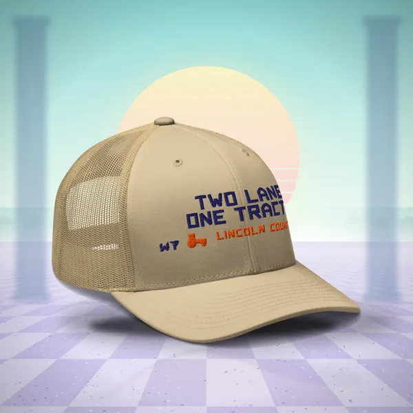 W7 Two Lanes. One Tractor. Trucker Hat, a styled photo